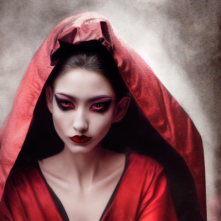 A fictional person, not based on a real person. Mystical beautiful fictional female vampire with beautiful makeup. Gothic mystery girl. 3D renderingの素材