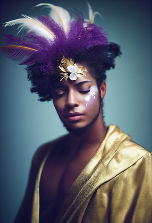 A fictional person, not based on a real person. Portrait of a fantasy ebony boy. Fashionable man. Creative beautiful man. 3d renderingの素材