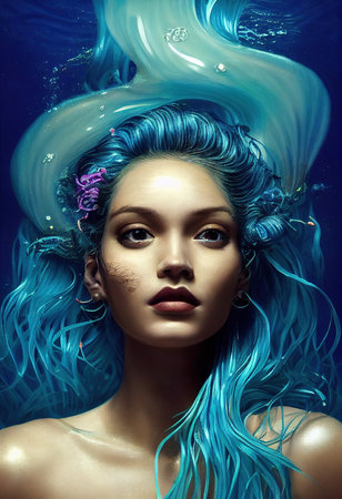 A fictional person, not based on a real person. Abstract portrait of a beautiful fictional girl. Fashionable cute woman. Creative beautiful girl. 3d renderingの素材