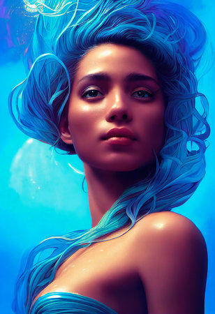 A fictional person, not based on a real person. Abstract portrait of a beautiful fictional girl. Fashionable cute woman. Creative beautiful girl. 3d renderingの素材