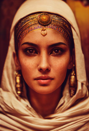 A fictional person, not based on a real person. Portrait of a beautiful priestess with makeup. Image of an ancient princess. 3D renderingの素材