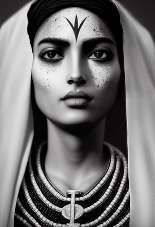 A fictional person, not based on a real person. Portrait of a beautiful priestess with makeup. Image of an ancient princess. 3D renderingの素材