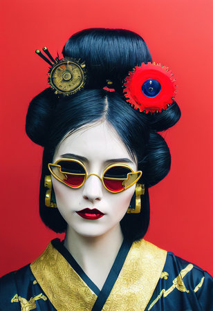 A fictional person, not based on a real person. Portrait of a Victorian steampunk robot with beautiful makeup. Artistic abstract steampunk fantasy. The concept of a vintage robot. 3d renderingの素材