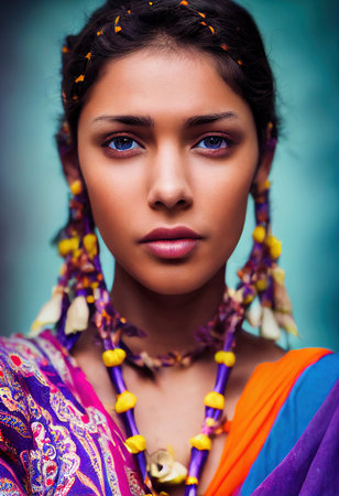 A fictional person, not based on a real person. Abstract portrait of a beautiful fictional girl. Fashionable cute woman. Creative beautiful girl. 3d renderingの素材