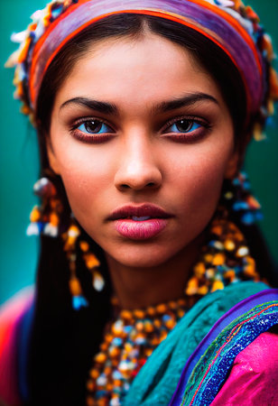 A fictional person, not based on a real person. Abstract portrait of a beautiful fictional indian girl. Fashionable cute woman. Creative beautiful girl. 3d renderingの素材