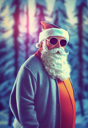A fictional person, not based on a real person. A fancy old bearded Santa Claus in a winter forest. A winter holiday concept. 3d renderingの素材