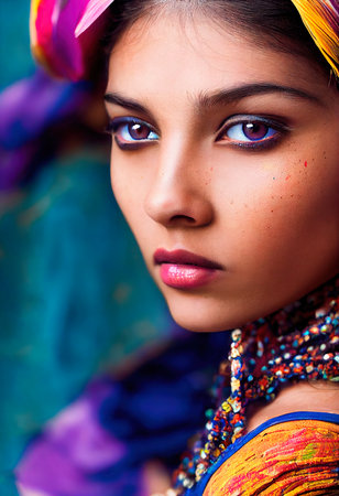 A fictional person, not based on a real person. Abstract portrait of a beautiful fictional indian girl. Fashionable cute woman. Creative beautiful girl. 3d renderingの素材