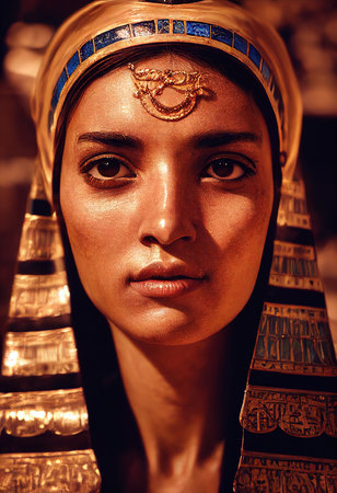 A fictional person, not based on a real person. Portrait of a beautiful priestess. Image of an ancient princess. 3D renderingの素材