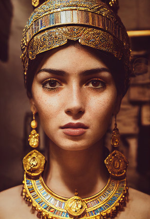 A fictional person, not based on a real person. Portrait of a beautiful priestess. Image of an ancient princess. 3D renderingの素材