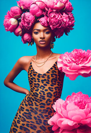 A fictional person, not based on a real person. Portrait of a fantasy ebony girl. Fashionable painted woman. Creative beautiful girl. 3d renderingの素材