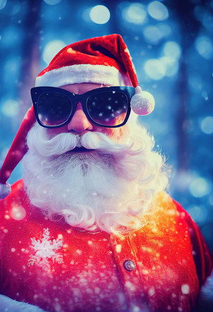 A fancy old bearded Santa Claus with fancy sunglasses. A winter holiday concept. 3d renderingの素材