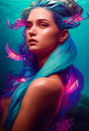 A fictional person, not based on a real person. Abstract portrait of a beautiful fictional girl. Fashionable cute woman. Creative beautiful girl. 3d renderingの素材