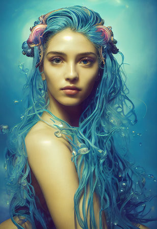 A fictional person, not based on a real person. Abstract portrait of a beautiful fictional girl. Fashionable cute woman. Creative beautiful girl. 3d renderingの素材