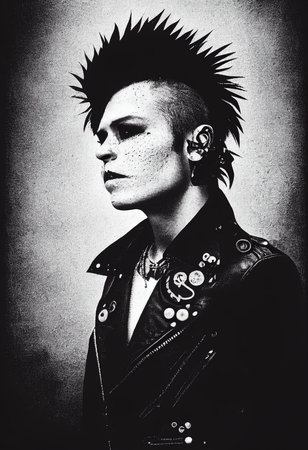 Portrait of a zombie punk. Zombie rock musician. Hipster zombie with punk hair. The concept of a rock musician. 3d renderingの素材