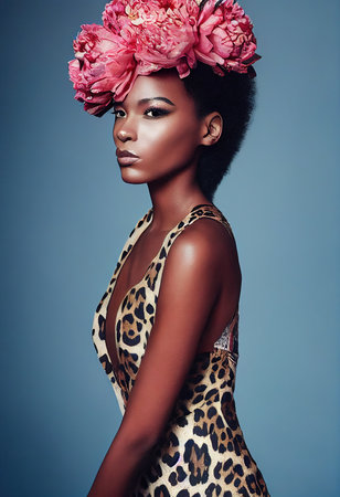 A fictional person, not based on a real person. Portrait of a fantasy ebony girl. Fashionable painted woman. Creative beautiful girl. 3d renderingの素材