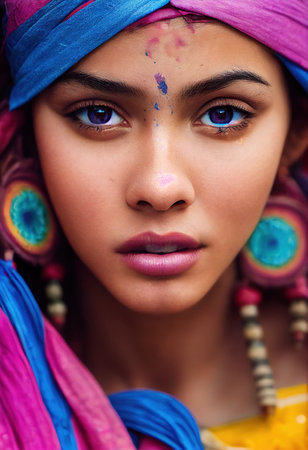 A fictional person, not based on a real person. Abstract portrait of a beautiful fictional indian girl. Fashionable cute woman. Creative beautiful girl. 3d renderingの素材