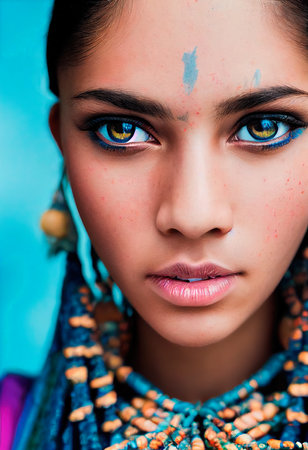 A fictional person, not based on a real person. Abstract portrait of a beautiful fictional indian girl. Fashionable cute woman. Creative beautiful girl. 3d renderingの素材