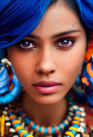 A fictional person, not based on a real person. Abstract portrait of a beautiful fictional indian girl. Fashionable cute woman. Creative beautiful girl. 3d renderingの素材