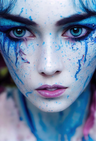 A fictional person, not based on a real person. Abstract portrait of a beautiful fictional girl. Fashionable cute woman. Creative beautiful girl. 3d renderingの素材