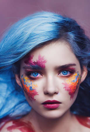 A fictional person, not based on a real person. Abstract portrait of a beautiful fictional girl. Fashionable cute woman. Creative beautiful girl. 3d renderingの素材