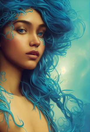 A fictional person, not based on a real person. Abstract portrait of a beautiful fictional girl. Fashionable cute woman. Creative beautiful girl. 3d renderingの素材