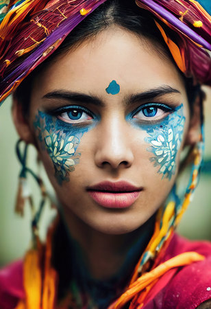 A fictional person, not based on a real person. Abstract portrait of a beautiful fictional indian girl. Fashionable cute woman. Creative beautiful girl. 3d renderingの素材