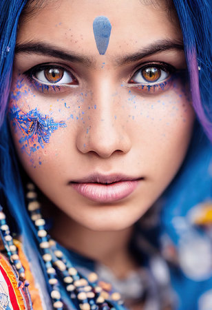 A fictional person, not based on a real person. Abstract portrait of a beautiful fictional indian girl. Fashionable cute woman. Creative beautiful girl. 3d renderingの素材