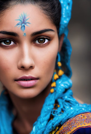 A fictional person, not based on a real person. Abstract portrait of a beautiful fictional girl. Fashionable cute woman. Creative beautiful girl. 3d renderingの素材