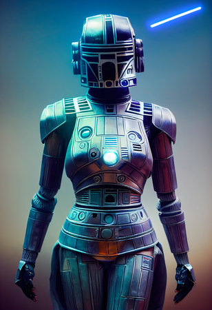 A fictional person, not based on a real person. A portrait of a sci-fi cyberpunk girl wearing cyberpunk gear. High-tech futuristic woman from the future. The concept of cyberpunk. 3D render.の素材