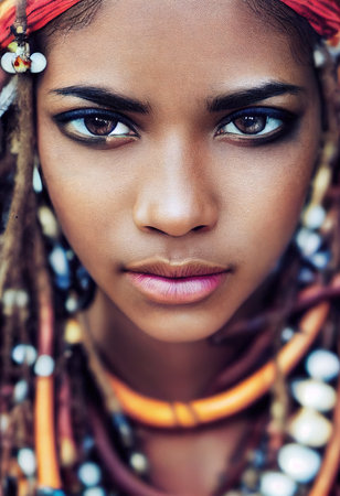 A fictional person, not based on a real person. Portrait of a fantasy ebony girl. Fashionable woman. Creative beautiful girl. 3d renderingの素材