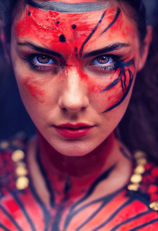 A fictional person, not based on a real person. Portrait of an ancient female warrior. The concept of an ancient brave warrior. 3D render.の素材