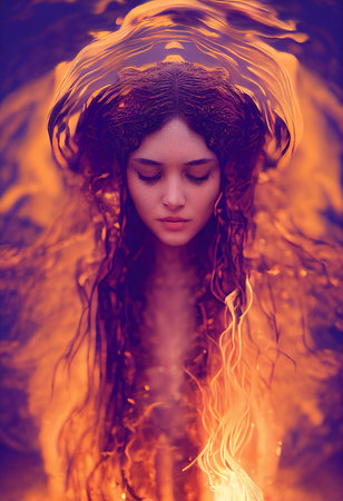 A fictional person, not based on a real person. Abstract portrait of a beautiful fictional girl. Fashionable cute woman. Creative beautiful girl. 3d renderingの素材