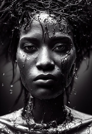 A fictional person, not based on a real person. Abstract portrait of a fantasy ebony girl. Fashionable Woman with Dreadlocks. Creative beautiful girl. 3d renderingの素材