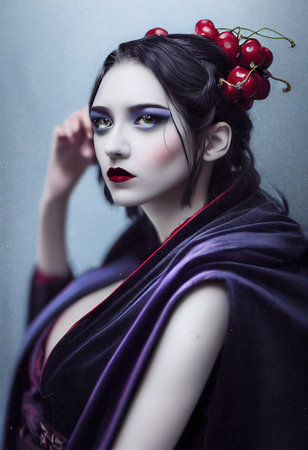 A fictional person, not based on a real person. Mystical beautiful fictional woman with beautiful makeup. Gothic mystery girl. 3D renderingの素材