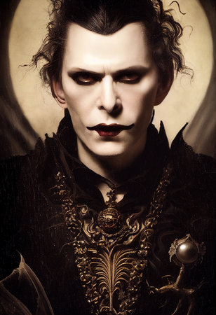 A fictional person, not based on a real person. Gothic dark horror scene with a male vampire. Artistic abstract Gothic. Dark gothic concept. 3d rendering,の素材