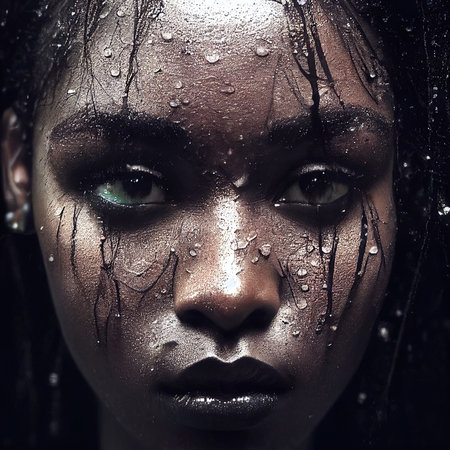 A fictional person, not based on a real person. Portrait of a fantasy ebony girl. Fashionable woman. Creative beautiful girl. 3d renderingの素材