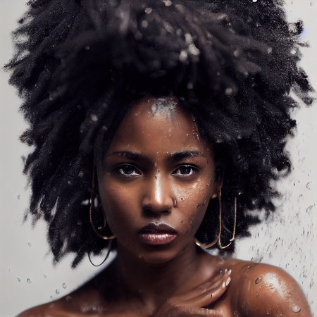 A fictional person, not based on a real person. Abstract portrait of a fantasy ebony girl. Fashionable Woman with Dreadlocks. Creative beautiful girl. 3d renderingの素材
