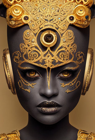 A fictional person, not based on a real person. Mystical beautiful fictional woman with a beautiful gothic jewelry. Gothic mystery girl. 3D renderingの素材