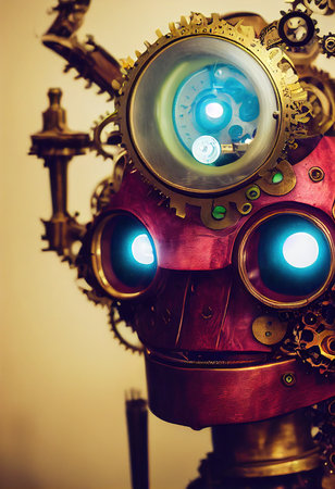 Portrait of a vintage robot. An artistic abstract steampunk fantasy. Concept of a retro robot. 3d renderingの素材