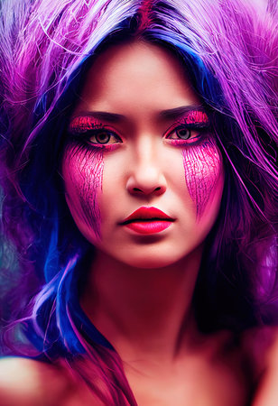 A fictional person, not based on a real person. Abstract portrait of a beautiful fictional girl. Fashionable cute woman. Creative beautiful girl. 3d renderingの素材