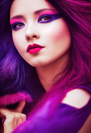 A fictional person, not based on a real person. Abstract portrait of a beautiful fictional girl. Fashionable cute woman. Creative beautiful girl. 3d renderingの素材