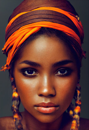 A fictional person, not based on a real person. Abstract portrait of a fantasy ebony girl. Fashionable woman. Creative beautiful girl. 3d renderingの素材