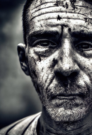 Survivor of an apocalyptic dystopian atmosphere. Survivor of nuclear war. The concept of post-apocalypse. 3d renderingの素材