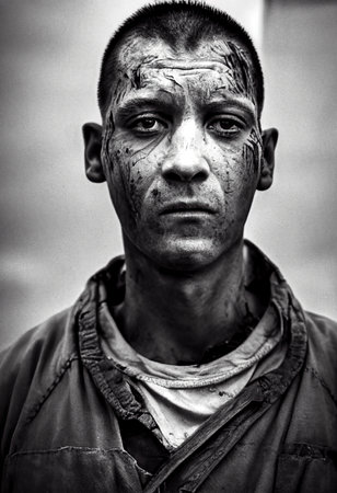 Survivor of an apocalyptic dystopian atmosphere. Survivor of nuclear war. The concept of post-apocalypse. 3d renderingの素材