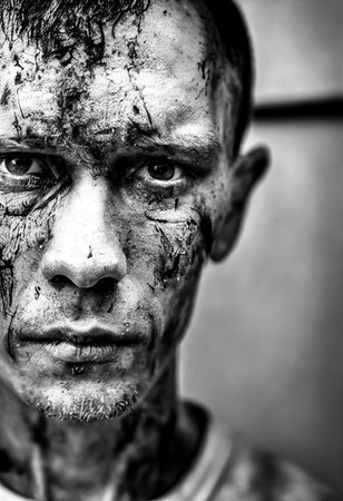 Survivor of an apocalyptic dystopian atmosphere. Survivor of nuclear war. The concept of post-apocalypse. 3d renderingの素材