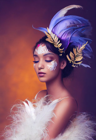 Abstract portrait of a fantasy ebony girl. Fashionable painted woman. Creative beautiful girl. 3d renderingの素材