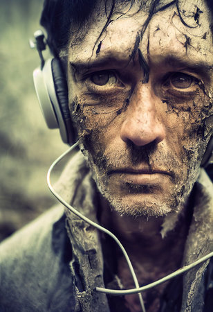 Survivor of an apocalyptic dystopian atmosphere. Survivor of nuclear war. The concept of post-apocalypse. 3d renderingの素材