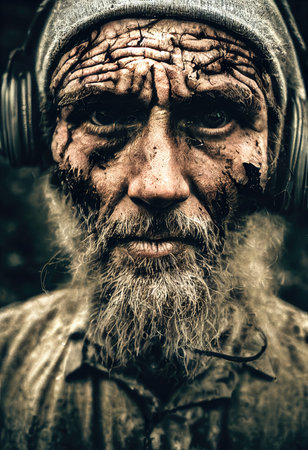 Survivor of an apocalyptic dystopian atmosphere. Survivor of nuclear war. The concept of post-apocalypse. 3d renderingの素材