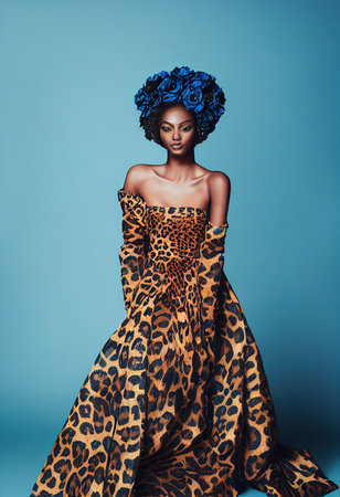 Abstract portrait of a fantasy ebony girl. Fashionable painted woman. Creative beautiful girl. 3d renderingの素材