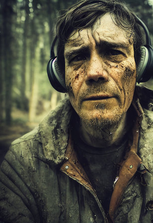 Survivor of an apocalyptic dystopian atmosphere. Survivor of nuclear war. The concept of post-apocalypse. 3d renderingの素材